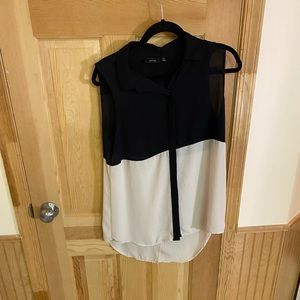 Colored blocked black and nude sheer tank top